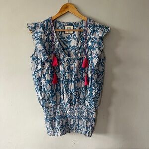 Bell by Alicia Bell Blue Floral Tassel Blouse Size M